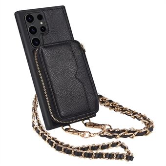 For Samsung Galaxy S23 Ultra Wallet PU Leather+TPU Phone Case Kickstand Cell Phone Cover with Strap