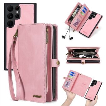 MEGSHI 017 Series Leather Case for Samsung Galaxy S23 Ultra Detachable Magnet Cover Zipper Wallet Shell with Wrist Strap