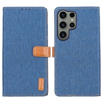 For Samsung Galaxy S23 Ultra PU Leather Stand Case Jeans Cloth Wallet Protective Phone Cover