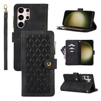 For Samsung Galaxy S23 Ultra Phone Case Multiple Card Slots Rhombus Wallet Phone Shell PU Leather Flip Cover