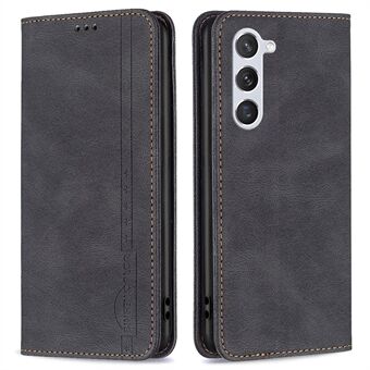 BINFEN COLOR BF Leather Series-5 Phone Case for Samsung Galaxy S23, Style-08 RFID Blocking Magnetic Auto Closing Cover Anti-scratch Flip Stand Leather Wallet Shell
