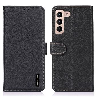 KHAZNEH For Samsung Galaxy S23 Genuine Leather Phone Wallet Cover Litchi Texture Flip Stand Shockproof Case