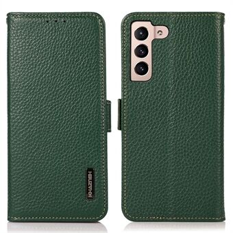 KHAZNEH for Samsung Galaxy S23 Litchi Texture Genuine Leather Dual Magnetic Clasp Flip Stand Cover RFID Blocking Phone Wallet Case
