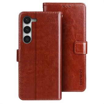 IDEWEI For Samsung Galaxy S23 Wallet Stand PU Leather Case Crazy Horse Texture Anti-fingerprint Magnetic Flip Shell Cover