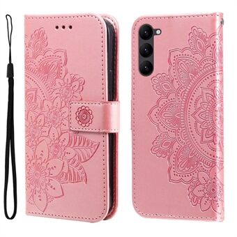 For Samsung Galaxy S23 Shockproof Flower Imprinting Phone Case PU Leather Phone Wallet Cover Foldable Stand with Strap