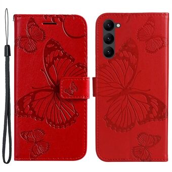 KT Imprinting Flower Series-2 for Samsung Galaxy S23 Imprinted Butterfly Pattern Magnetic Closure PU Leather Cell Phone Case Stand Wallet Cover