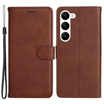 KT Leather Series-2 for Samsung Galaxy S23 Wallet Design Solid Color PU Leather Phone Case Stand Magnetic Protective Cover with Strap