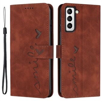 For Samsung Galaxy S23 Heart Shape Imprinting Phone Case Skin-friendly Smartphone Flip Leather Cover Stand Wallet
