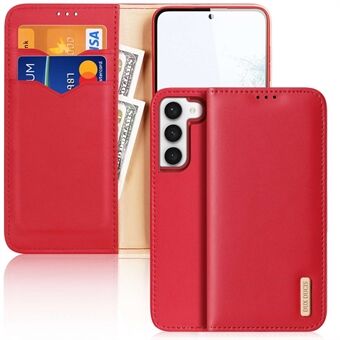 DUX DUCIS Hivo Series Protective Case for Samsung Galaxy S23 Genuine Leather Phone Case RFID Blocking Folio Flip Cover with Wallet / Stand