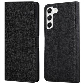 Litchi Texture Phone Case for Samsung Galaxy S23, Folio Flip PU Leather + TPU Phone Wallet Cover with Stand - Black