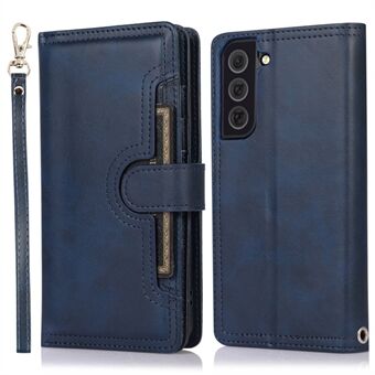 For Samsung Galaxy S23 Split Leather Magnetic Flip Protective Case Stand Multiple Card Slots Wallet Phone Cover with Hand Strap