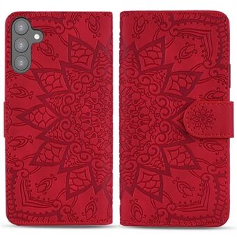 For Samsung Galaxy S23 Stand Shell, Imprint Flower Phone Cover Wallet Design Calf Texture Leather Cover