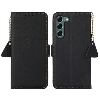 TJ Series for Samsung Galaxy S23 RFID Blocking Genuine Cowhide Leather Folio Phone Case Wallet Magnetic Closure Stand Flip Cover