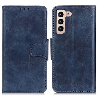 For Samsung Galaxy S23 Crazy Horse Texture Drop-proof Magnetic Clasp Split Leather Phone Case Wallet Stand Protective Cell Phone Cover with Strap