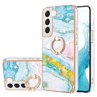 For Samsung Galaxy S23 YB IMD Series-10 Ring Kickstand  TPU Cover IMD Marble Pattern Electroplating Cell Phone Case