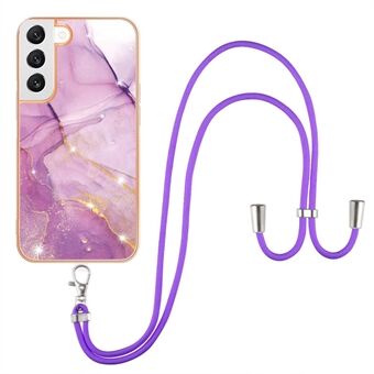 For Samsung Galaxy S23 YB IMD Series-9 Marble Pattern Flexible TPU Anti-drop Phone Case Electroplating Frame IMD Back Cover with Lanyard