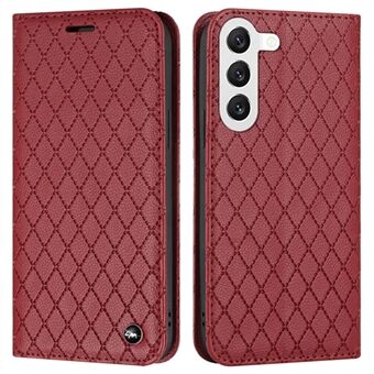 For Samsung Galaxy S23 Litchi Texture Rhombus Embossing PU Leather Case Phone Stand Wallet Cover with RFID Blocking Function