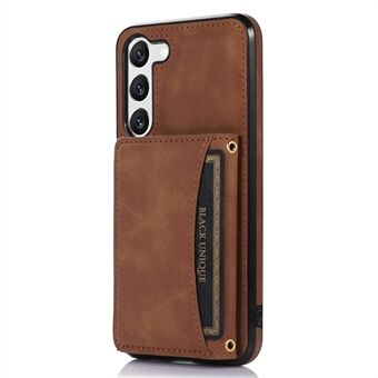 Tri-fold Wallet Leather Coated TPU Case for Samsung Galaxy S23, Kickstand Anti-scratch Protective Phone Cover
