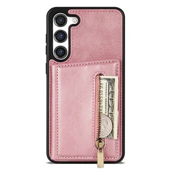 For Samsung Galaxy S23 PU Leather Coated TPU Case with Zipper Pocket Wallet Kickstand Anti-drop Phone Cover Shell