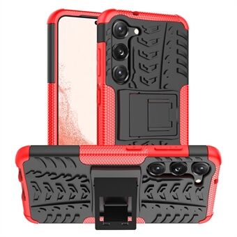 Anti-scratch Phone Back Case For Samsung Galaxy S23 Tyre Pattern Design PC+TPU Drop-proof Kickstand Mobile Phone Cover