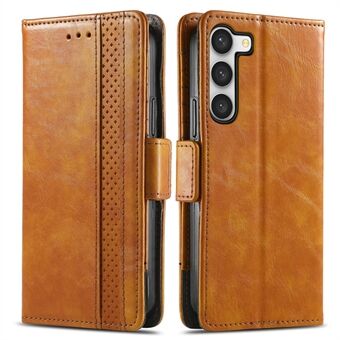 CASENEO 002 Series for Samsung Galaxy S23 Business Splicing PU Leather Phone Case Stand Wallet RFID Blocking Shockproof Phone Cover