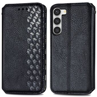 For Samsung Galaxy S23 Full Coverage PU Leather Rhombus Imprinted Cover Magnetic Auto-absorbed Stand Wallet Folio Flip Phone Case