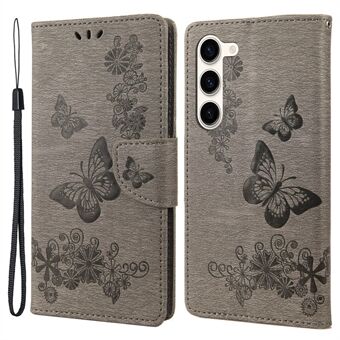 For Samsung Galaxy S23 Full Protection Phone Cover Flip Leather Phone Case Wallet Stand Butterflies Flower Imprinting Shell