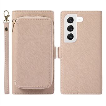 2-in-1 Magnetic Phone Case for Samsung Galaxy S23, PU Leather Litchi Texture Wallet Phone Cover with Zipper Card Bag