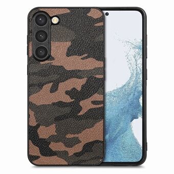 Camouflage Pattern Leather Coated Case for Samsung Galaxy S23, Precise Cutout PC+TPU Phone Cover
