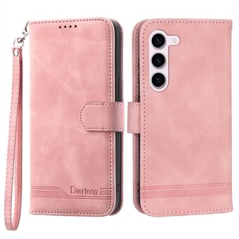 DIERFENG DF-03 PU Leather Stand Phone Case for Samsung Galaxy S23, PU Leather Lines Imprinted Phone Wallet Cover