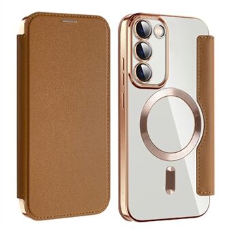 Magnetic Phone Case for Samsung Galaxy S23 , PU Leather+TPU Clear RFID Blocking Flip Cover with Lens Film