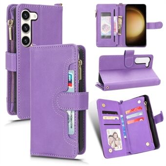 For Samsung Galaxy S23 Wallet Zipper Pocket Phone Case Shockproof Phone Cover with 2 Straps