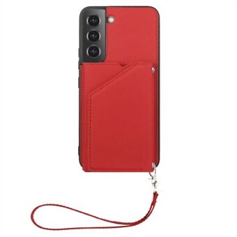YB Leather Coating Series-2 for Samsung Galaxy S23 Phone Case Kickstand Card Holder PU Leather Coated TPU Cover with Strap