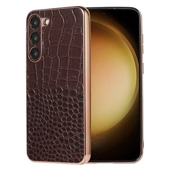 For Samsung Galaxy S23 Cell Phone Case Nano Electroplating Genuine Cowhide Leather Coated TPU+PC Cover