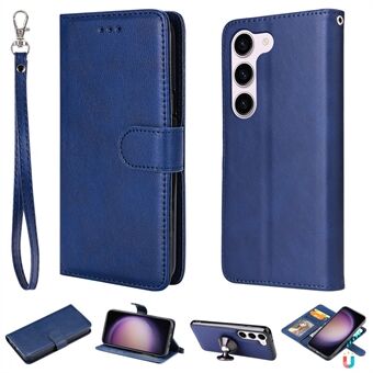 KT Leather Series-3 for Samsung Galaxy S23 Magnetic Detachable PU Leather Case Solid Color Stand Wallet Phone Cover with Strap