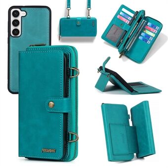 MEGSHI 020 Series for Samsung Galaxy S23 Detachable 2-in-1 PU Leather+PC+TPU Phone Wallet Stand Case with Shoulder Strap
