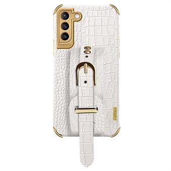 For Samsung Galaxy S23 Crocodile Texture Leather Coated TPU Phone Cover Strap Kickstand Electroplating Back Case