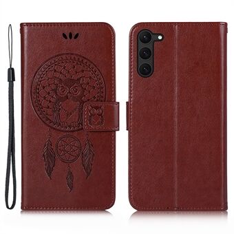 For Samsung Galaxy S23 PU Leather Phone Case Wallet Stand Owl Dream Catcher Pattern Imprinted Cover