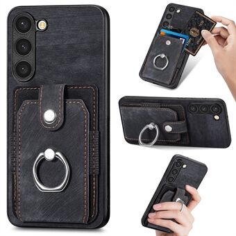 Phone Case for Samsung Galaxy S23 Kickstand PU Leather+PC+TPU Card Slot Ring Holder Cell Phone Cover