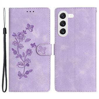 For Samsung Galaxy S23 Flip Stand Phone Case Flower Imprinted PU Leather Wallet Cover