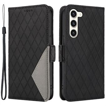 Rhombus Imprinted Case for Samsung Galaxy S23 Wallet Stand PU Leather Phone Cover