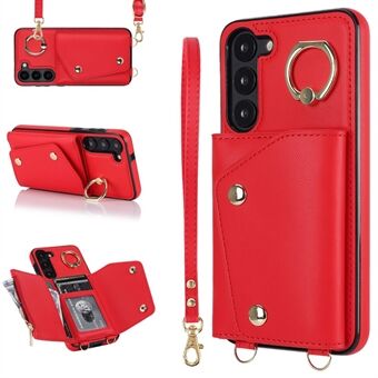 Ring Kickstand Phone Case for Samsung Galaxy S23 Zipper Wallet PU Leather Coated TPU Back Cover
