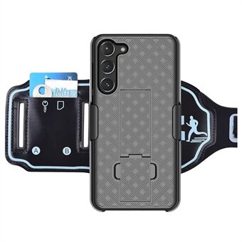 For Samsung Galaxy S23 Phone Kickstand Case Card Holder Hard PC Cover with Nylon Sport Armband
