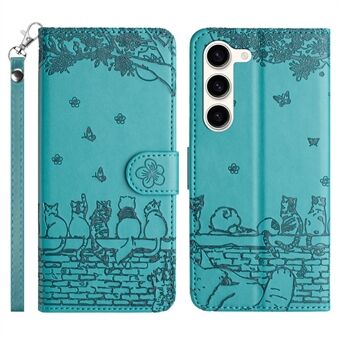 Phone Leather Cover for Samsung Galaxy S23 , Stand Wallet Imprinted Wall Cats Case with Strap