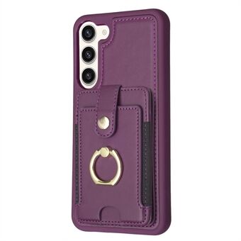 BF27 For Samsung Galaxy S23 PU Leather Coated TPU Phone Case Ring Kickstand Card Slot Cover