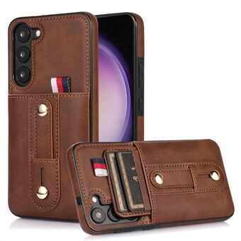 For Samsung Galaxy S23 Retro Card Holder Case PU Leather Coated TPU Phone Cover with Kickstand