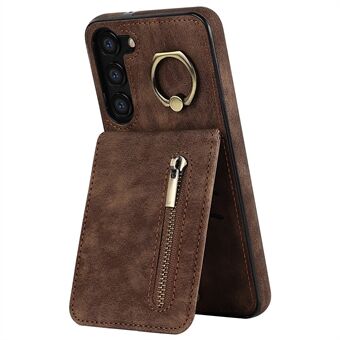 RFID Blocking Kickstand Case for Samsung Galaxy S23 Anti-Drop PU+TPU Phone Cover with Zippered Wallet