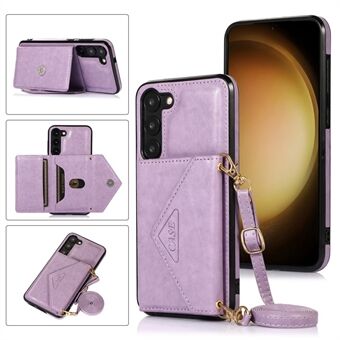 For Samsung Galaxy S23 PU Leather+TPU Kickstand Phone Case Card Holder Slots Cover with Shoulder Strap