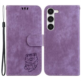 For Samsung Galaxy S23 PU Leather Wallet Stand Protection Cover Cute Tiger Imprint Phone Case