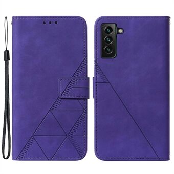 YB Imprinting Series-1 For Samsung Galaxy S23+ Imprinted Business Imprinted Lines Phone Cover Stand PU Leather Wallet Case with Strap